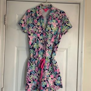 Bright Navy Floral Tie-Waist Women's Shorts Romper
